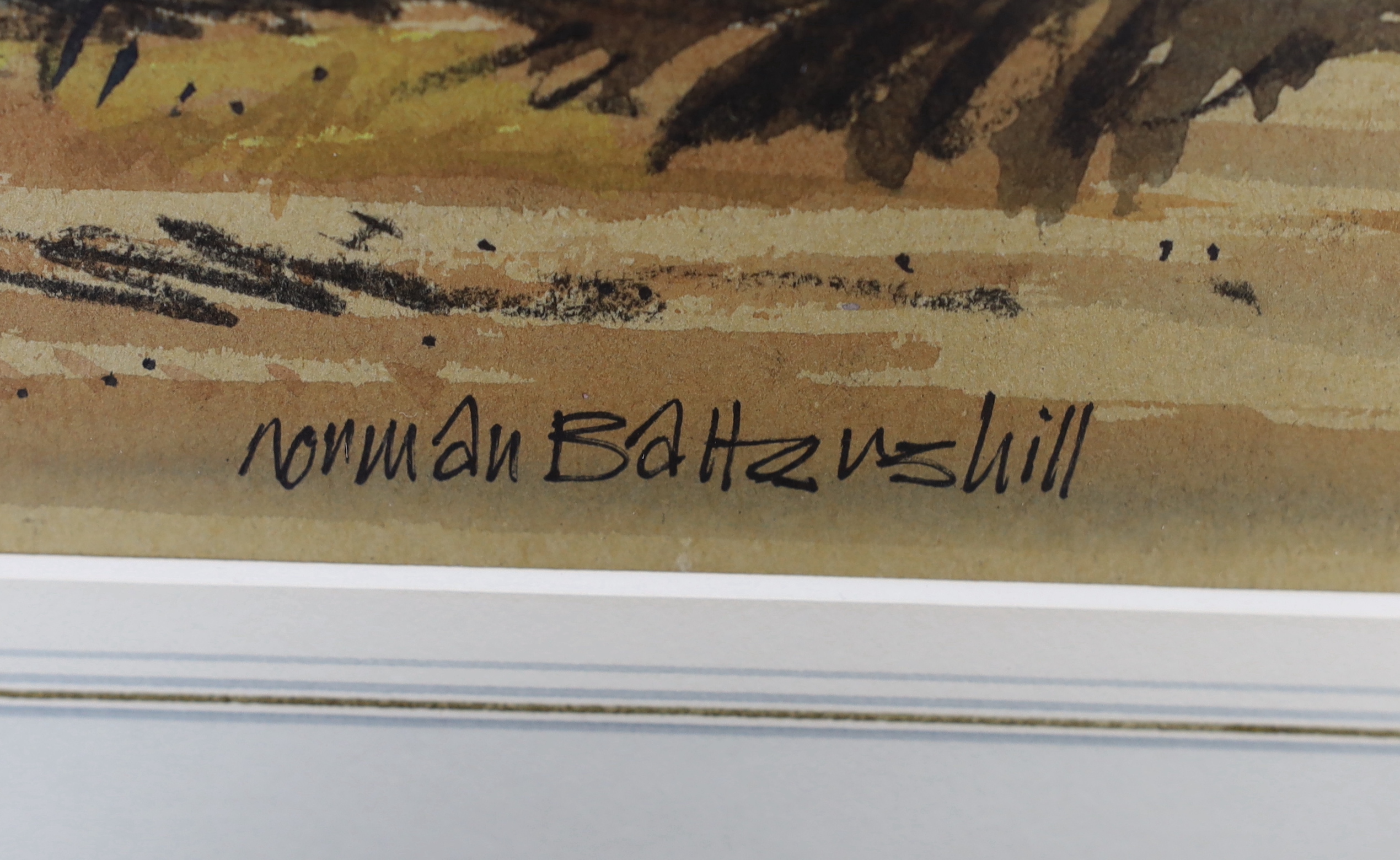 Norman Battershill (b.1922) watercolour, 'Wash Day', signed, Gallery label verso, 33 x 22cm